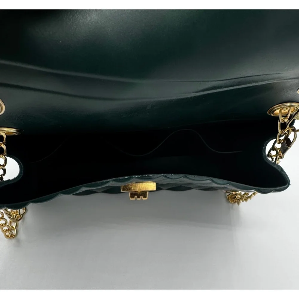 Crossbody Bag Women Small Dark Green Quilted Jelly Gold Chain‎ Retro